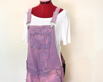 Pink Dyed Womens Small Upcycled IndigoBlue MATERNITY Bib OVERALL Shortalls (38W x 4L)