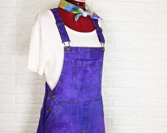 Purple Mottled Dyed Womens Small Upcycled Universal Thread Bib OVERALL Shortalls (34W x 3L)