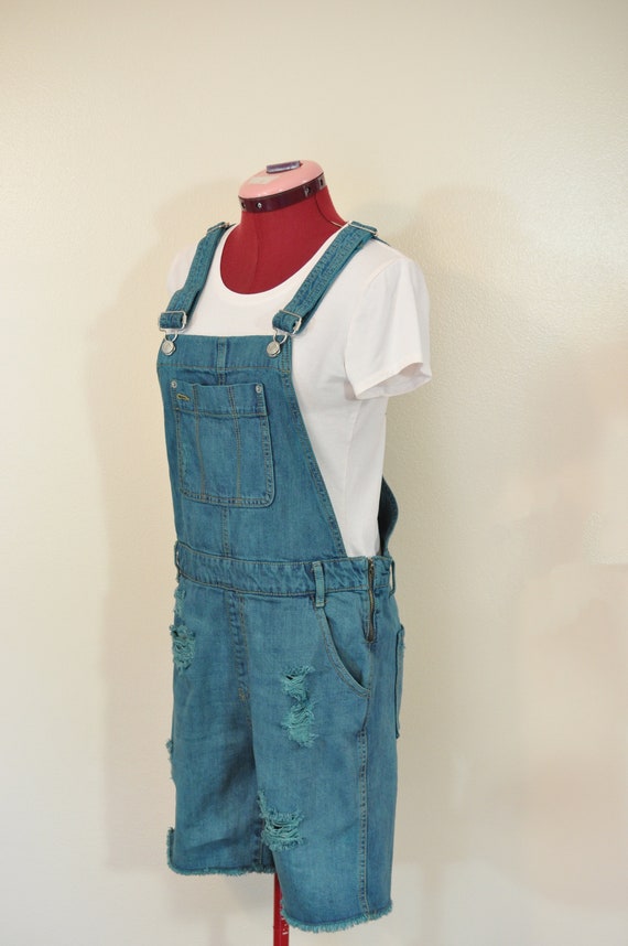 Teal Small Bib OVERALL Shorts - Blue Green Turqou… - image 6