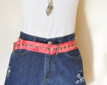 Red Blue Dyed Upcycled Denim Embroidered D-ring BELT - #27  display picture 2