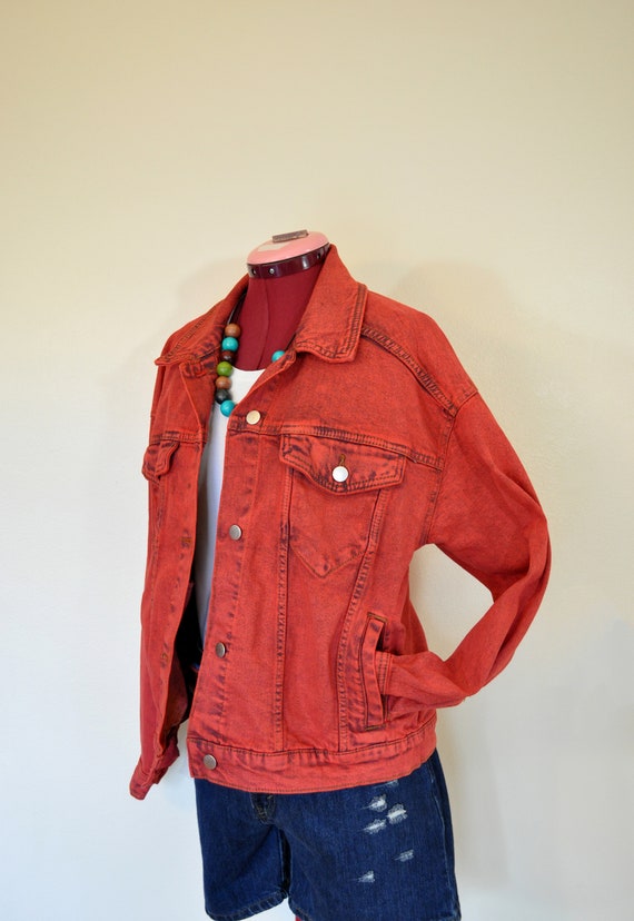 Red Medium Denim JACKET - Scarlet Red Dyed Upcycl… - image 2
