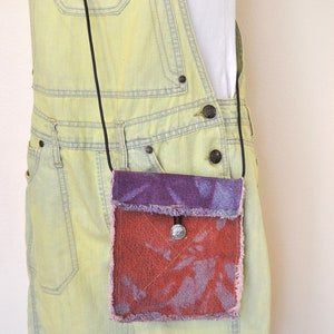Dyed Denim Tasche HANDTASCHE - Hand Made Urban Upcycled Orange Lila Dyed Denim Geldbörse Over the Shoulder Mini Bag Tote 46