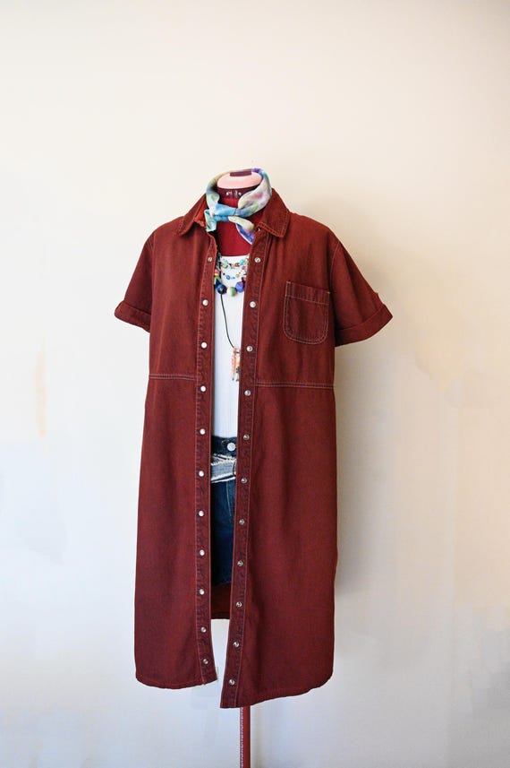 burgundy denim dress Rock & Roll Denim Women's Burgundy Smocked Floral Dress – Corral Western  Wear main image 1