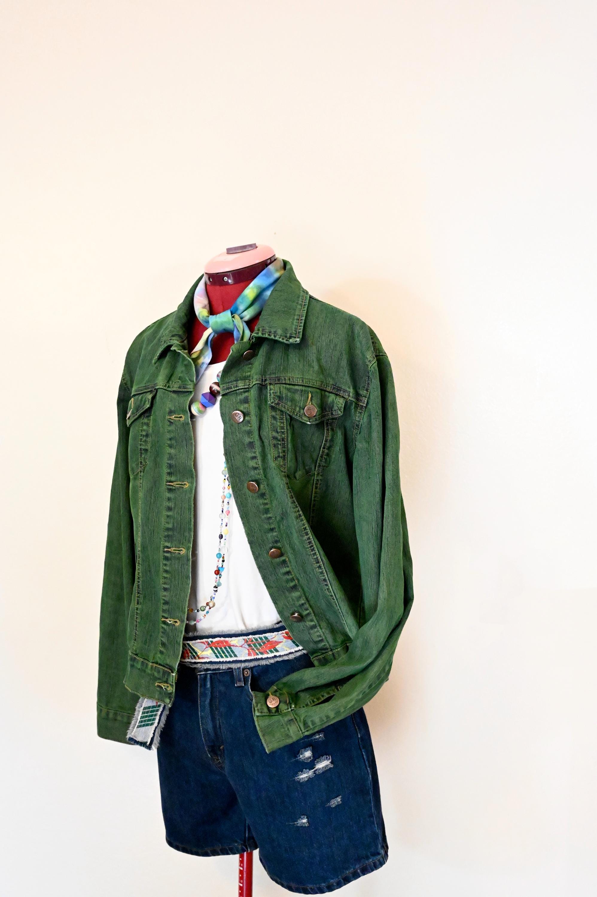 Green Women's Jrs. XL Denim JACKET - Kelly Dyed Upcycled GR