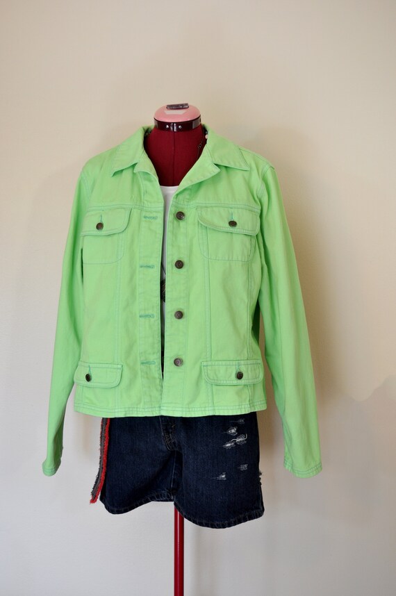 lime green denim jacket