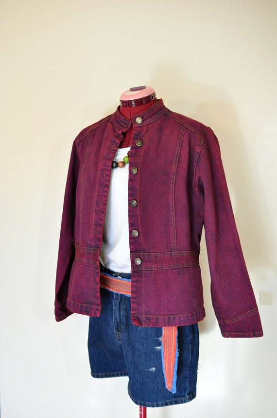 Red Medium Denim JACKET Wine Red Dyed 