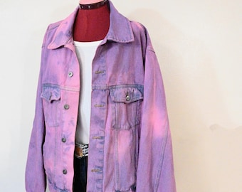 Pink Dyed Mens Extra Large 2X Upcycled Legendary Gold Denim Trucker JACKET (56" chest)