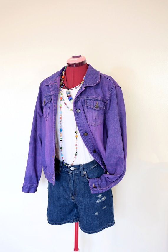 Fuchsia XL Denim JACKET - Violet Pink Magenta Dyed