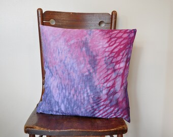 Blue Fuchsia Red Dyed Pillow Cover Square Sham Envelope Style Dyed Shibori WAVE Pattern Tie Dye Design - 16" x 16" Pillow Cover #29