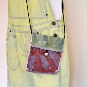 Gefärbte Jeanstasche HANDBAG - Hand Made Urban Upcycled Grün Orange gefärbte Jeans Geldbörse Over the Shulter Mini Bag Tote 51