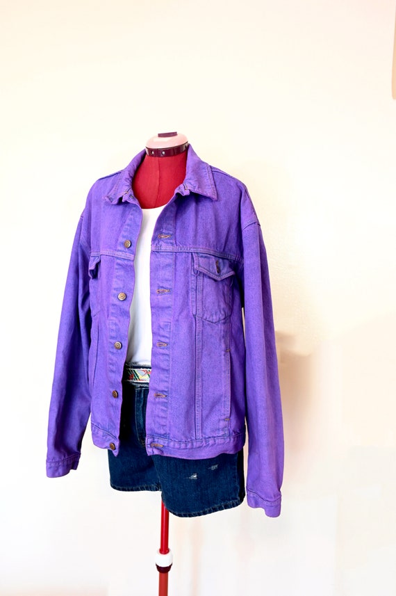 Violet Mens Large Denim JACKET - Purple Solid Dye… - image 4