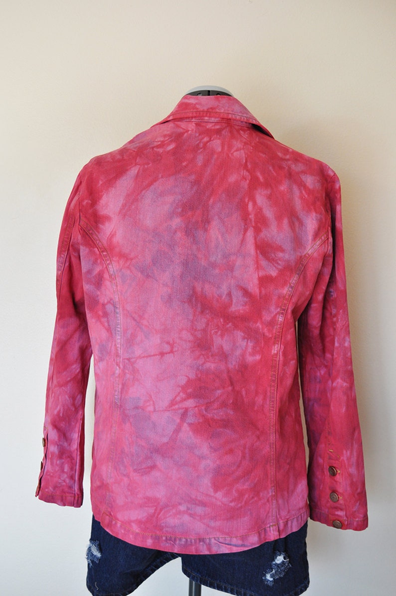 Magenta Hand Dyed Upcycled Bill Blass Cotton Denim Blazer Jacket Fuchsia Pink Small Denim JACKET Adult Women Size Small 42 chest