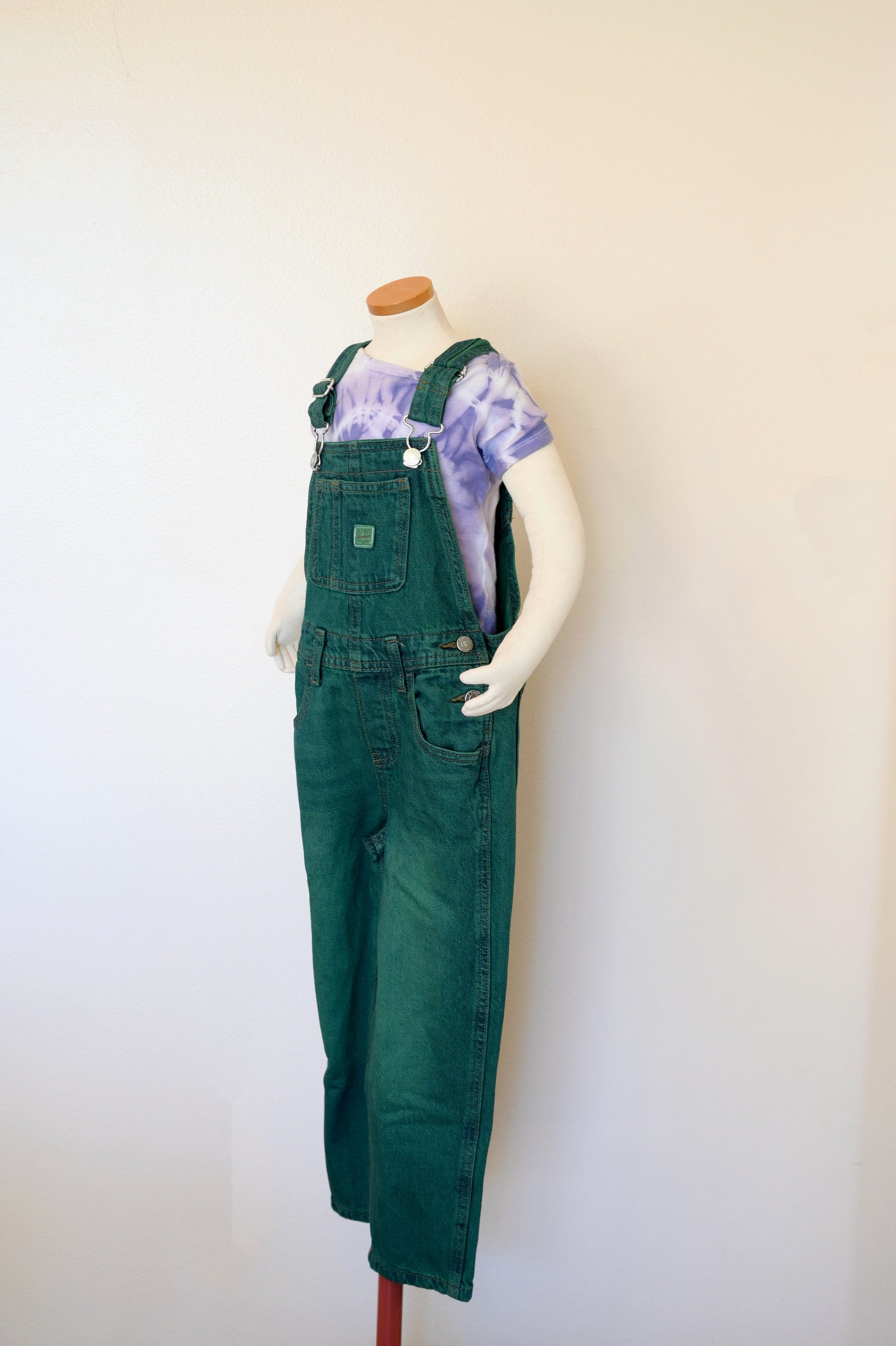Green Kids 5T Bib OVERALL Pants - Green Dyed Upcycled Old Navy