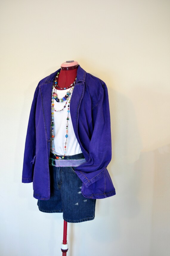 Purple 22W XL Denim JACKET Violet Indigo Dyed Upcycled CJ Blue