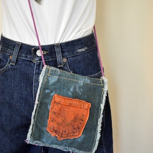 Gefärbte Denim Tasche HANDBAG Satchel - Hand Made Urban Upcycled Pink Lila Gefärbte Denim Geldbörse Over the Shulter Mini Bag Tote 70er