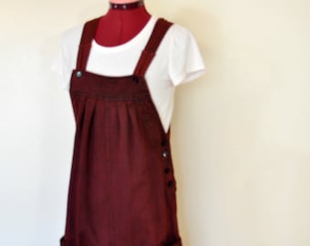Red Dyed Womens Small Upcycled Denim Bib OVERALL Pants (32W x 26L)