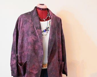 Wine Mottled Dyed Womens Large Upcycled Eileen Fisher Linen Blazer JACKET (48" chest)