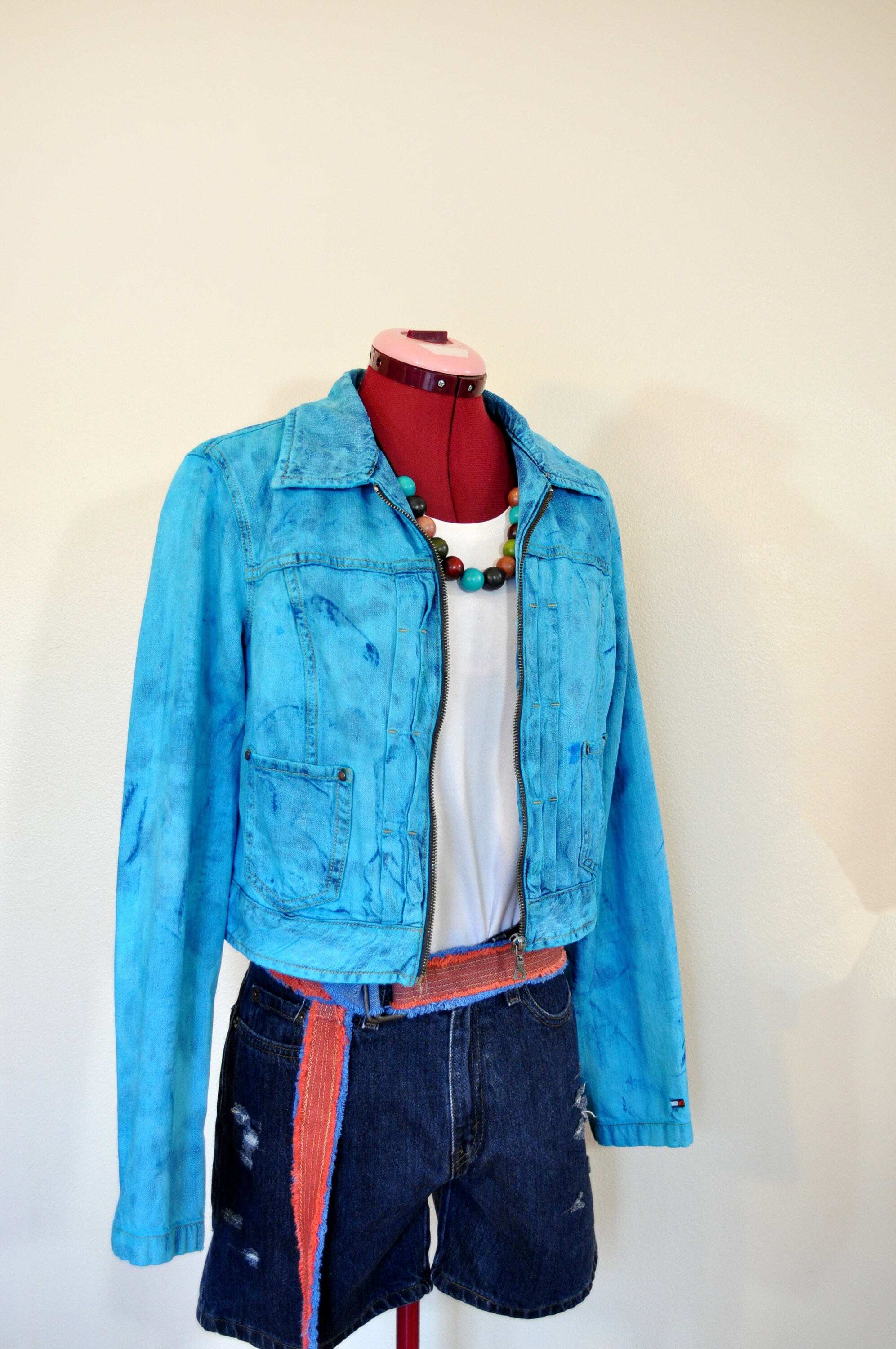 Blue Jrs. Large Denim JACKET Aqua Teal 