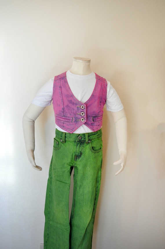 Kids Pink Size XS 4/5 Denim Jean VEST - Pink Hand 