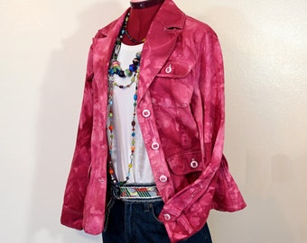 Wine XL Cotton Jacket - Wine Maroon Red Dyed Upcycled Sonoma Cotton Safari Blazer Jacket - Adult Womens Size Extra Large (44" chest)