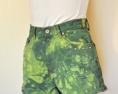 Yellow Green 30" Waist Vintage Calvin Klein Denim SHORTS - Hand Dyed Lemon Lime Urban Denim Studded Cut Off Shorts - Womens size 8 (30)