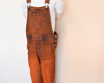 Orange Dyed Girls 10/12 Large Upcycled Cat & Jack Bib OVERALL Pants (30W x 25L)