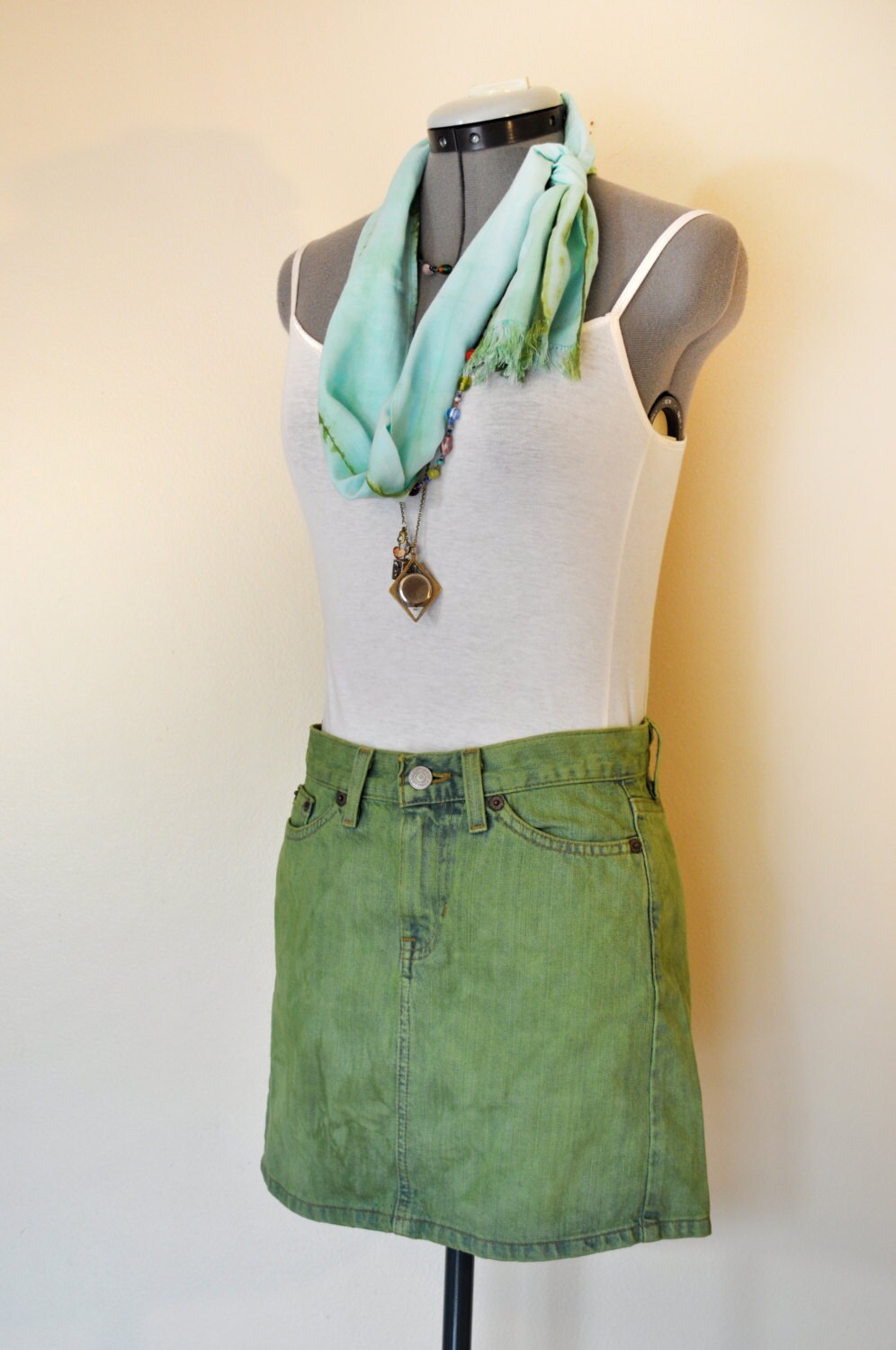 green jean skirt