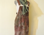 Brown Jrs. Medium Linen Overall DRESS - Hand Dyed Green Brown Sostanza Romper Jumper Sun Dress - Adult Womens Juniors Medium (34" Waist)