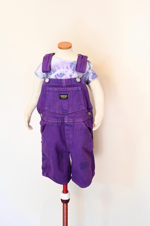 Purple Dyed Kids Sz 5 Upcycled Oshkosh Bib OVERALL Shorts (28W X