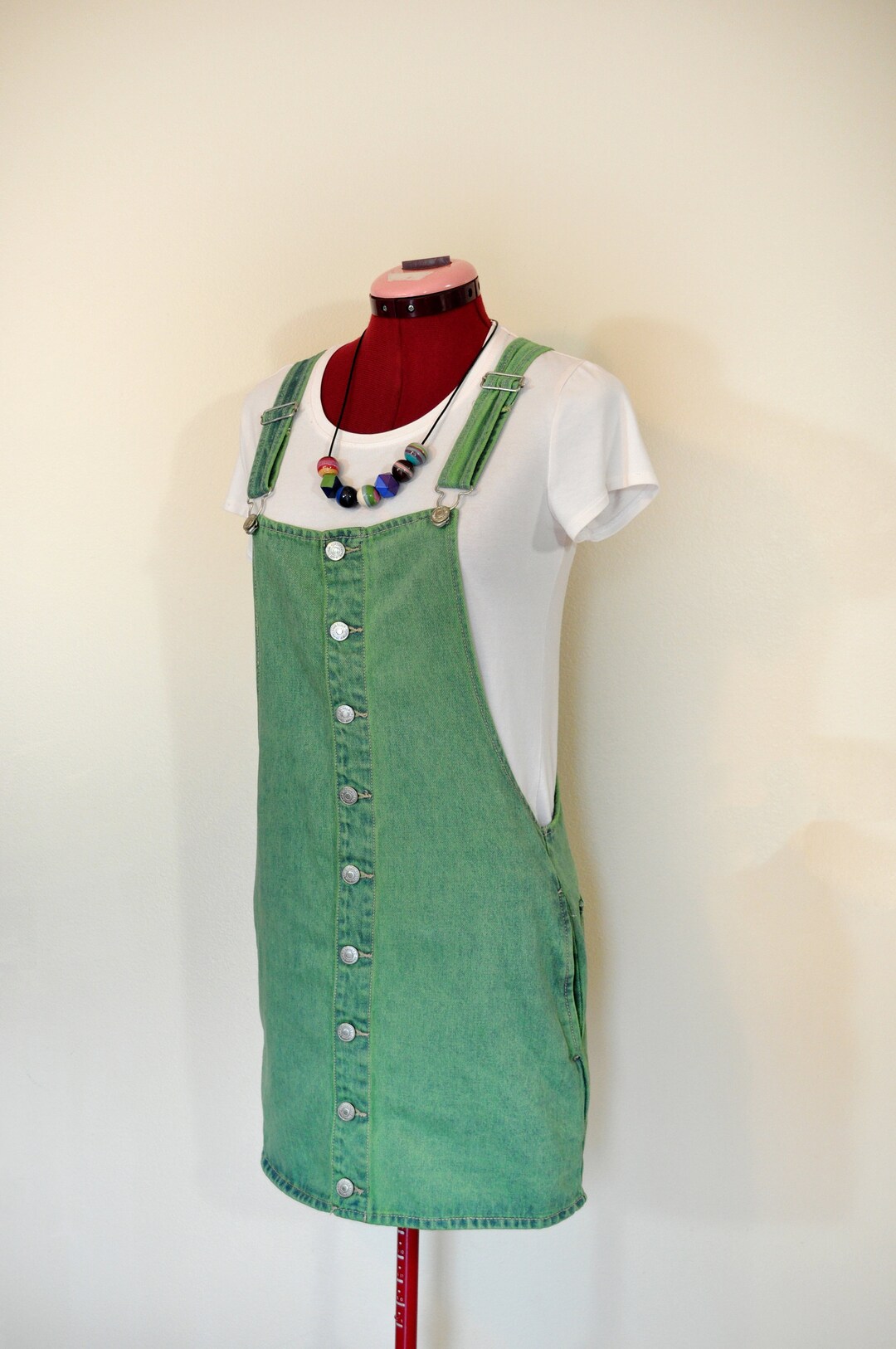Green Jrs. Small Overall DRESS Light Green Dyed Upcycled Forever 21