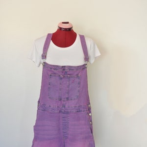 Fuchsia Pink Jrs. Xl 15/17 Bib OVERALL Shorts Pink Solid Dyed NEW No Bo Denim Shortalls Adult Women 15/17 Extra Large XL 38 Waist image 3