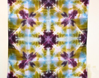 Violet Blue Green Shibori Ice Dyed Cotton Bandana SCARF