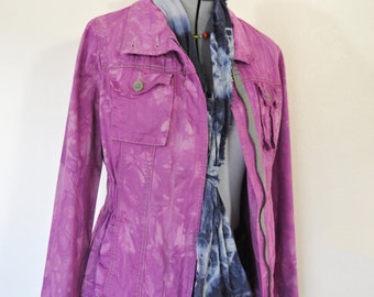 Fuchsia Pink Large Cotton JACKET - Magenta Violet Dyed Upcycled Old Navy Cotton Safari Blazer Jacket - Adult Womens Size Medium (40 chest)