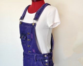 Paars geverfde dames junioren medium geüpcycled DTYNZ denim overall-short met slabbetje (30 W x 3 l)