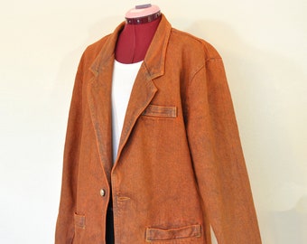 Orange Dyed Mens Medium Upcycled Vivaldi Denim Blazer JACKET (44" chest)