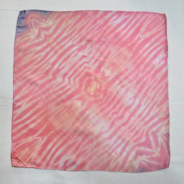 Pink Silk Satin Bandana SCARF - Pink Rose Red Blue Yellow Hand Dyed Hand Made Shibori Tie Dye Silk Satin Scarf #170 - 17 x 17""