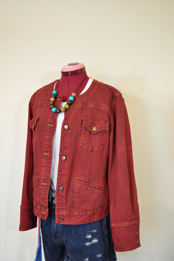 Red Large Denim JACKET Scarlet Red Dyed Upcycled Casual -  Norway