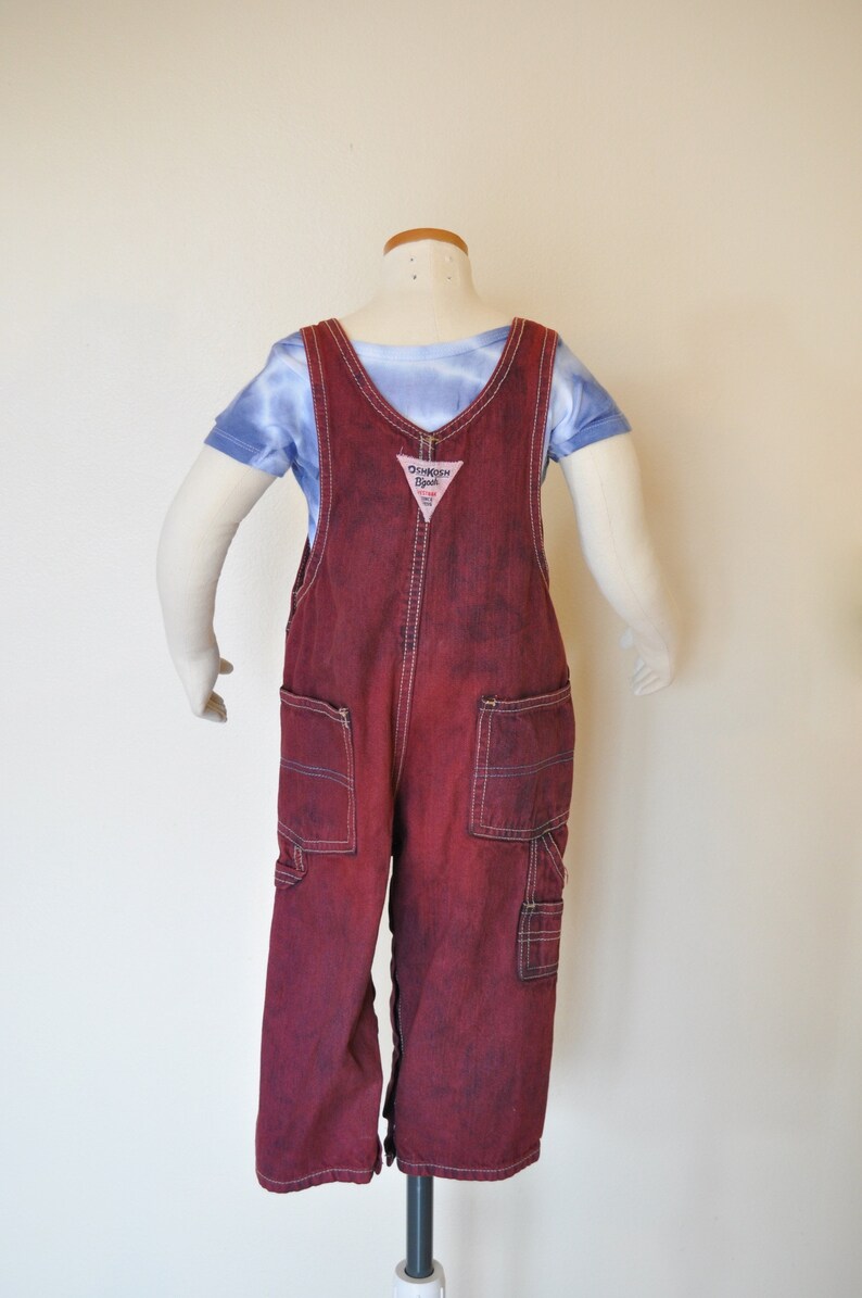 Girls Boys Size 18 Months 22 waist x 11 L Dyed Red Wine OshKosh Kids Denim Overalls Maroon Kids Size 18 months Bib OVERALL Pants