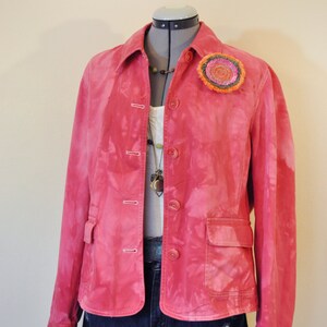 Pink Womens Large Denim JACKET - Magenta Hand Dyed Upcycled Jones New York Sport Cotton Barn Blazer Jacket - Adult Women Sz Large (44 chest)