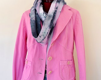 Pink Jrs. Große Baumwolle JACKE - Fuchsia Pink Gefärbt Upcycled Apt. 9 Baumwoll-Denim-Blazer - Erwachsene Damen Größe Juniors Large (40 "Brust)