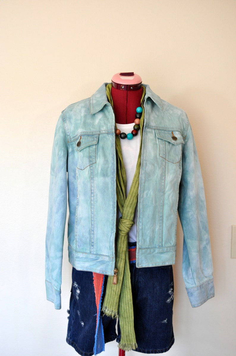 Mint Womens Medium Denim JACKET Teal Green Dyed Upcycled Liz Claiborne