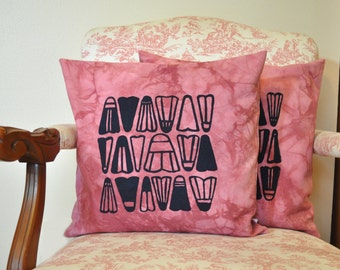 Mauve Dyed Pillow Cover with Blue Ink Shuttlecock Badminton Birdie Screen Print Design - 16" x 16"