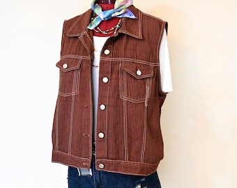 Chaleco vaquero Baccini reciclado, teñido marrón, talla 18, extra grande, para mujer (122 cm de pecho)