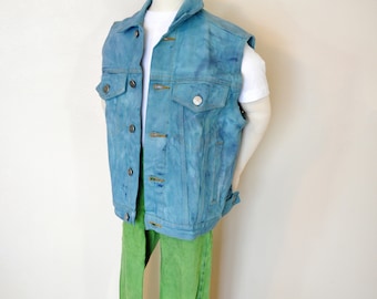 Aqua Dyed Kids Boys Small Upcycled Arizona Denim Trucker Vest JACKET (36" chest)