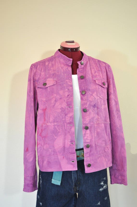 Pink Small Cotton JACKET - Fuchsia Pink Dyed Upcy… - image 3