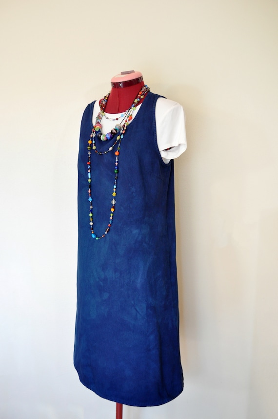 Blue Large Overall DRESS - Royal Blue Dyed Upcycle