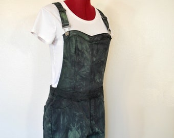Green Mottled Dyed Womens Juniors Medium Upcycled Almost Famous OVERALL Pants (32W x 28L)