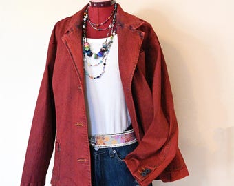 Chaqueta vaquera Sonoma reciclada, teñida en rojo, talla 3X extra grande para mujer (132 cm de pecho)