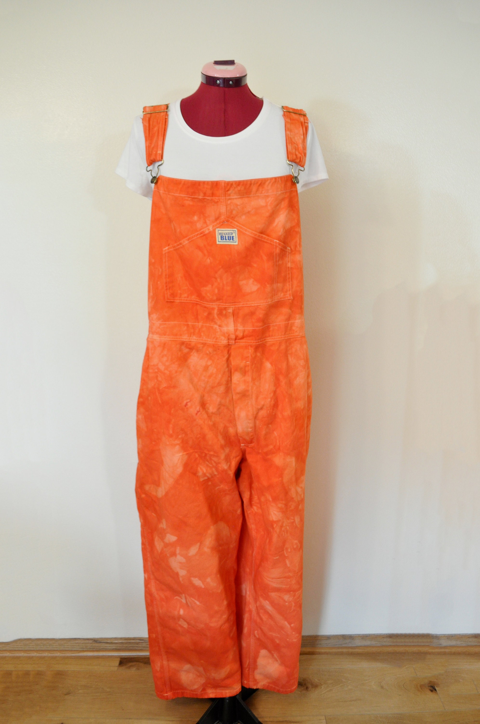 Orange Mens XL Cotton Bib OVERALL Pants - Mottled Orange