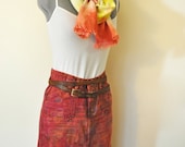 Orange Small Denim Jean SKIRT  - Hand Dyed Red Orange Overdyed Vintage Express Denim Skirt - Adult Womens Size 1/2 (28 waist)